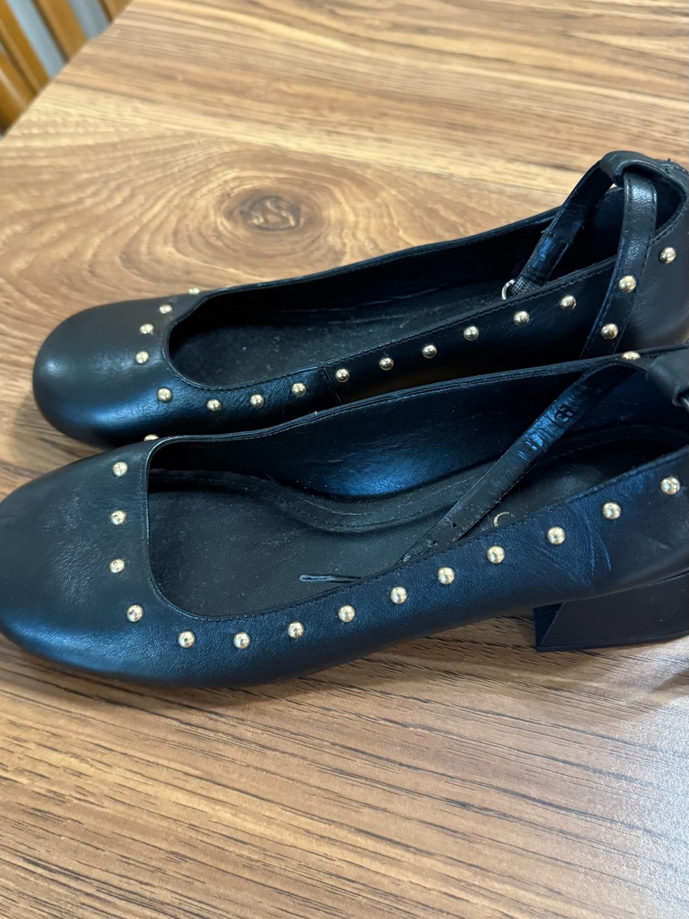 Stud-Trim Black Leather Block Heel Pumps